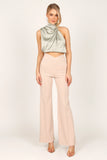 Arabella High Neck Drape Satin Top Olive