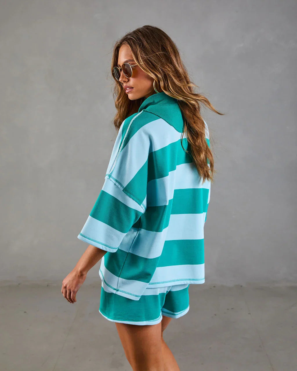 Cool Poise Striped Quarter Zip Terry Top