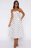 Rich In Love Strapless Midi Dress White Black Polka Dot