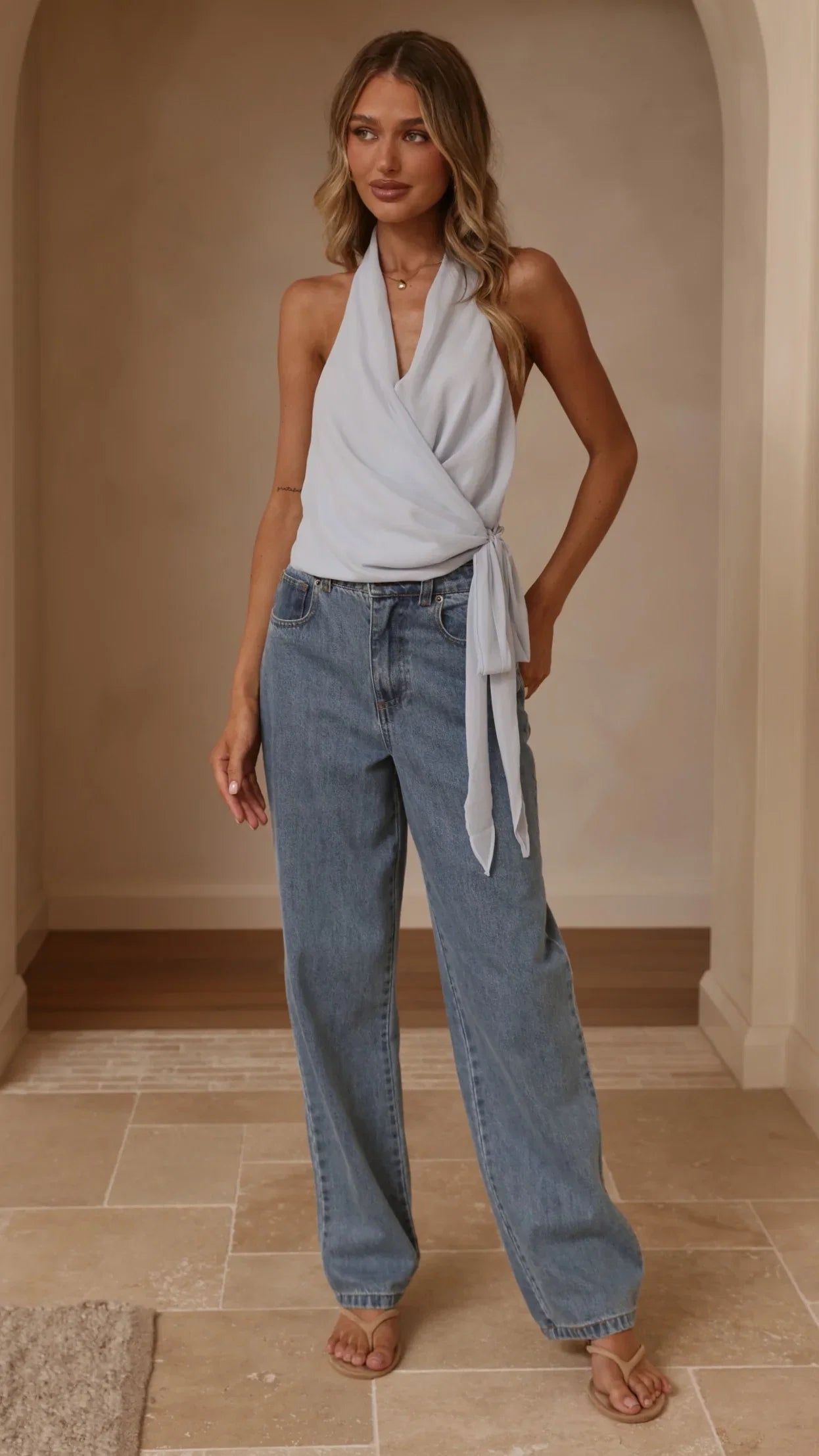 Belle Halter Neck Top Blue