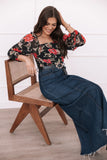 Maia Long Sleeve Top Black Floral