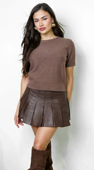 Vex Faux Leather Pleated Mini Skirt Brown
