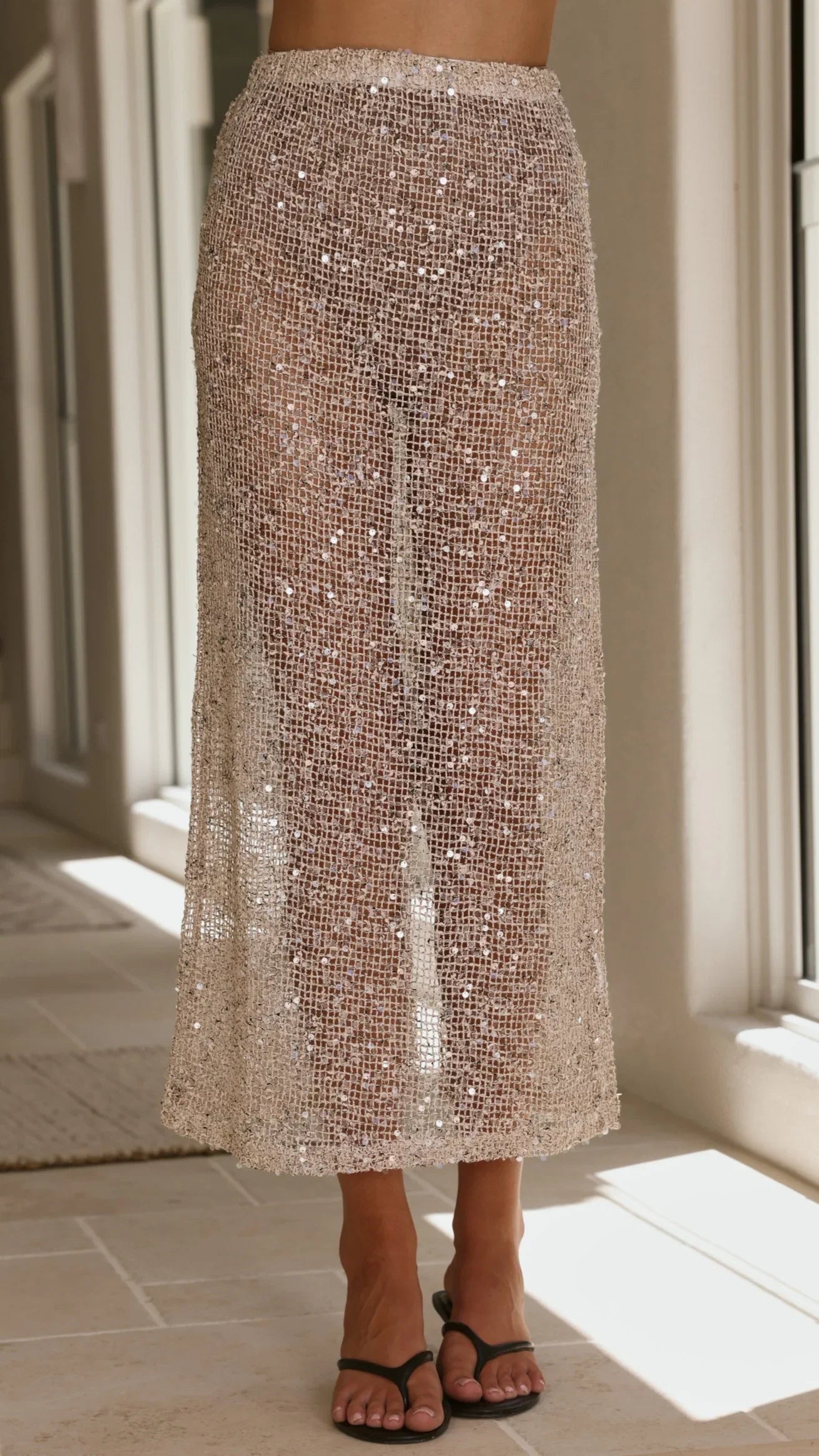 Verlo Sequins Maxi Skirt Beige