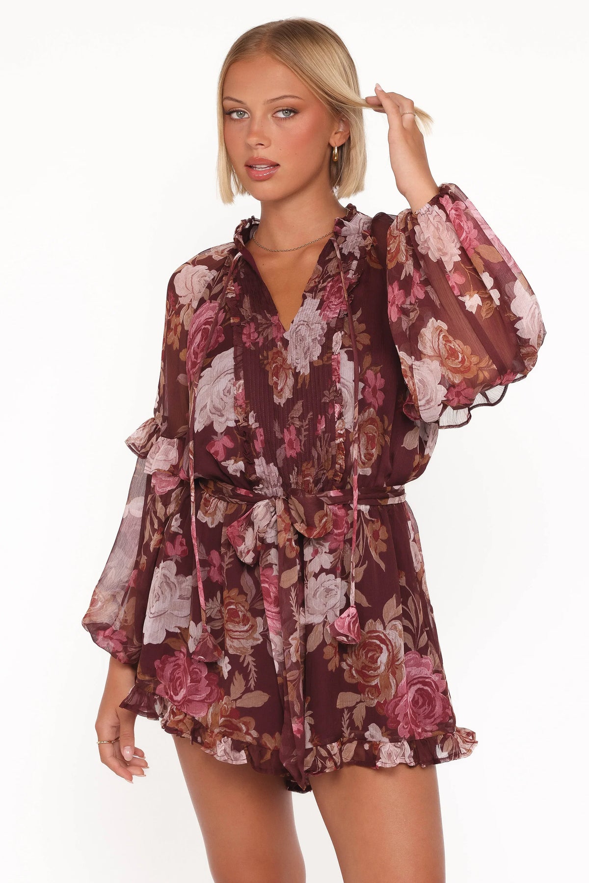 Delaney Long Sleeve Romper Brandy Bloom