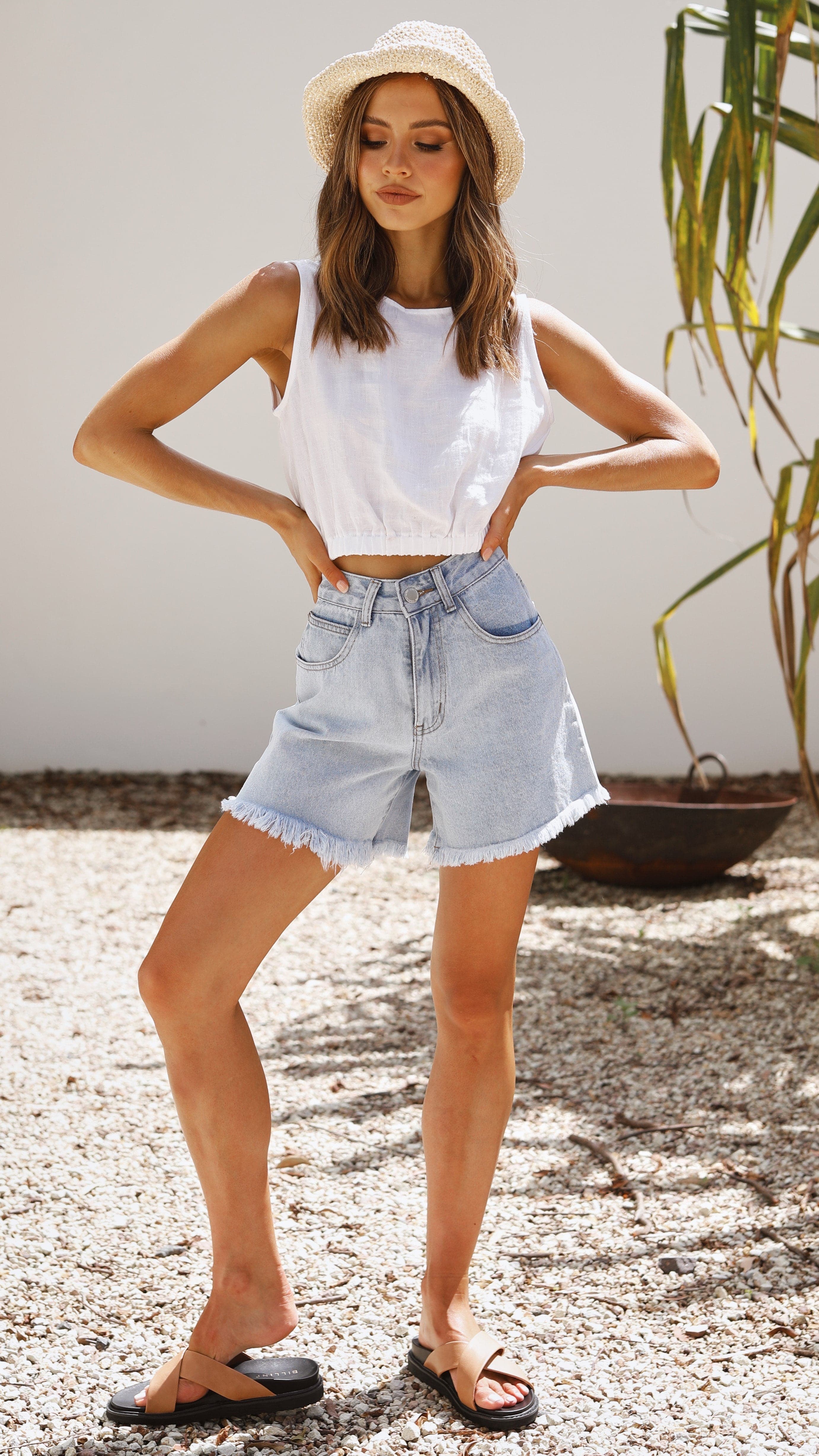 Aimee Linen Top White