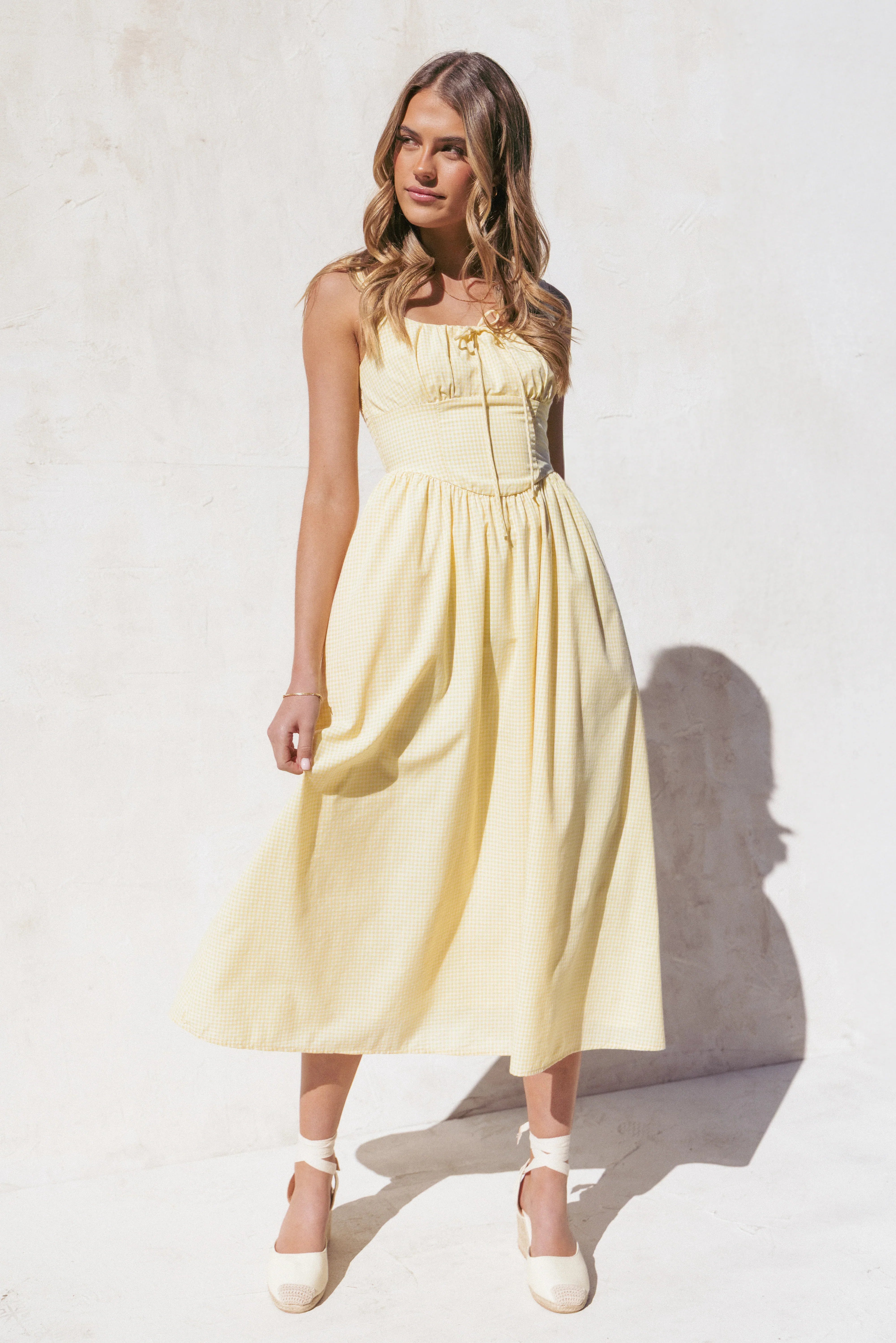 Kinslee Midi Dress Yellow Gingham