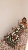 Connie Maxi Dress Green Beige Palm