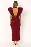 Augie Frill Shoulder Maxi Dress Burgundy