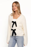 Bree Velvet Bow Cardigan Cream