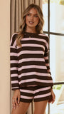 Jaeden Long Sleeve Top Shorts Set Pink Chocolate Stripe