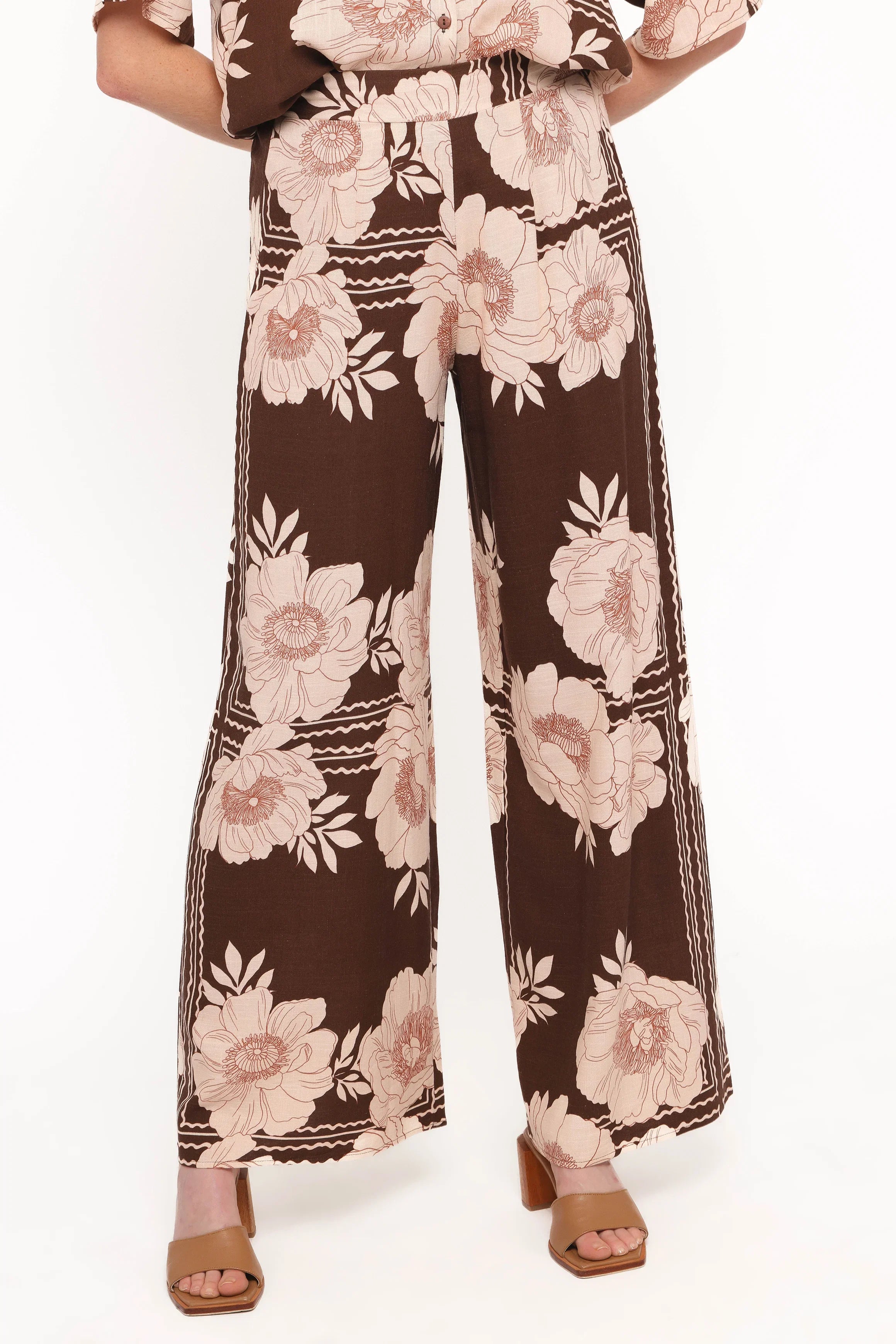Bernadine Wide Leg Pant Brown Floral