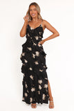 Ciao Ruffles Maxi Satin Dress Black Floral