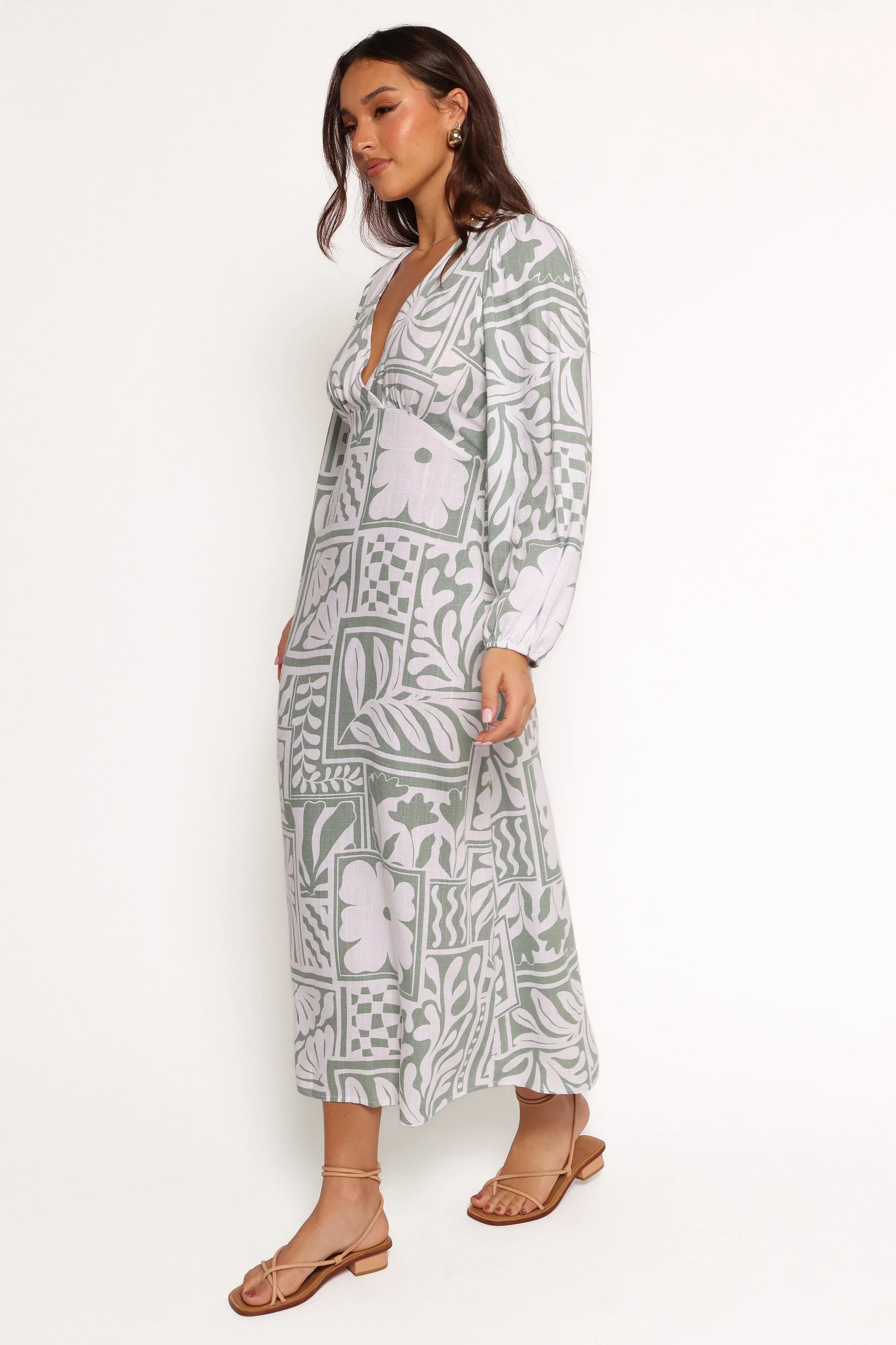 Kolby Long Sleeve Midi Dress Sage Print