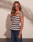 Golden Coast Striped Cotton Peplum Top
