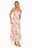 Avania Strapless Midi Dress Red Floral