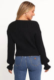 Zana Ribbed Ruffle Cuff Knit Sweater Black