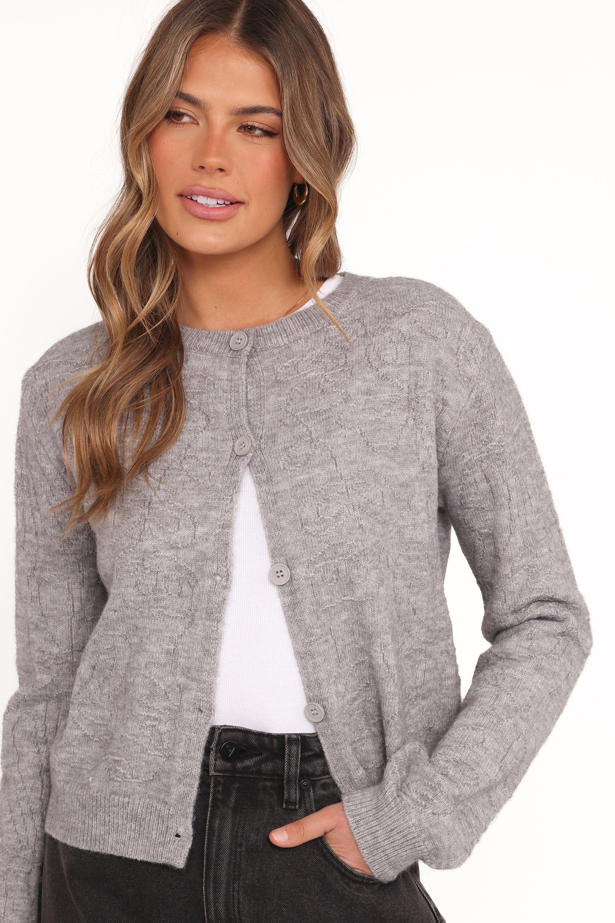 Fauna Tonal Floral Cardigan Heather Grey
