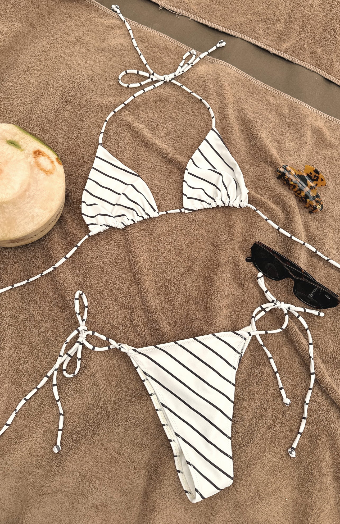 Golden Hour Bikini Top Cream Choc Stripe
