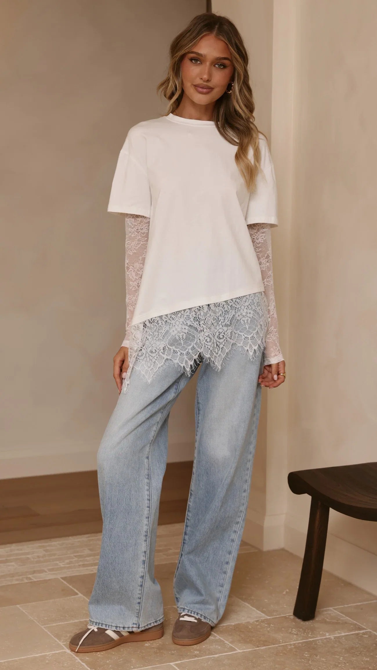 Quinn Lace Long Sleeve Top White