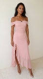 Calie Off Shoulder Mesh Maxi Dress Pink