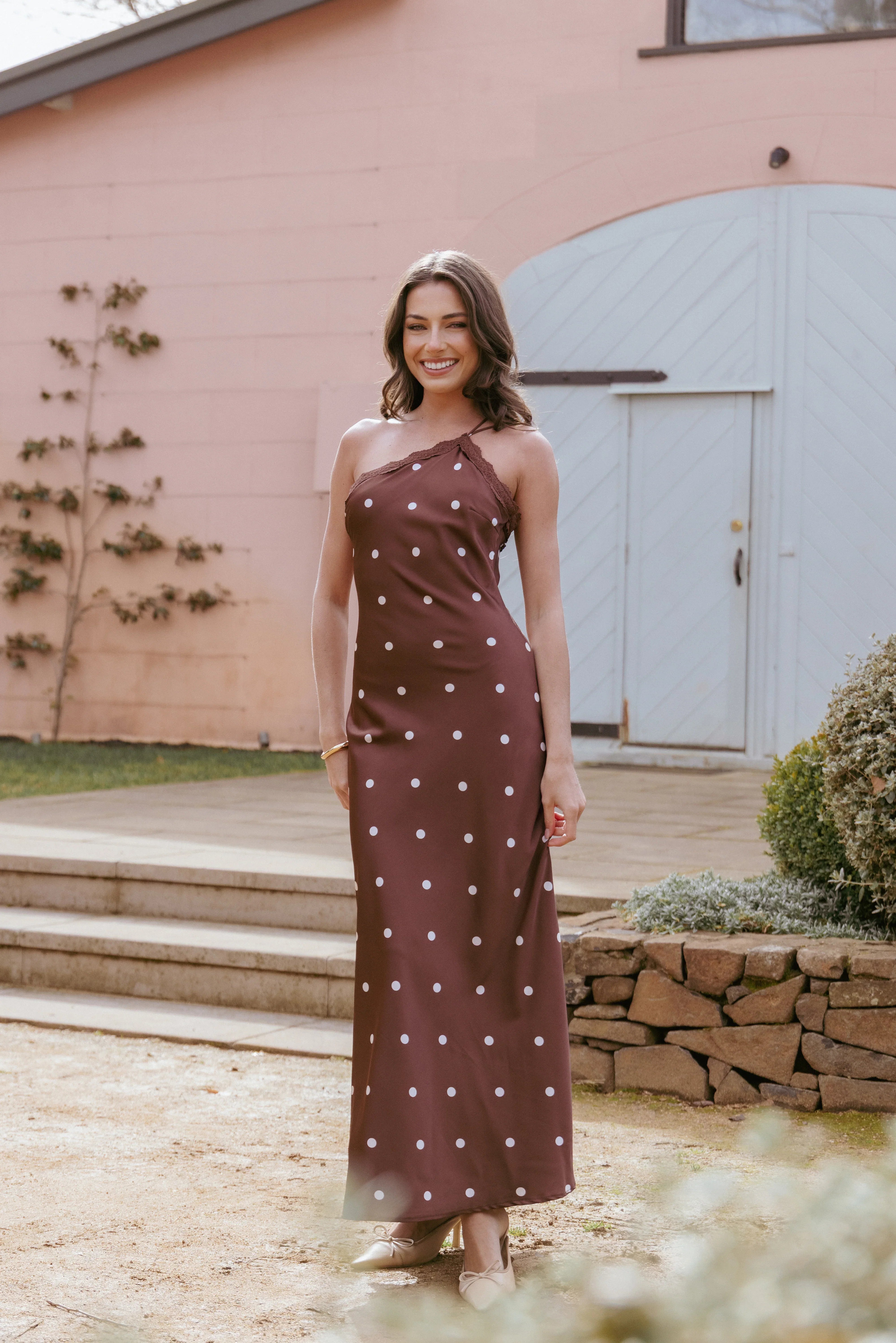 Anika Maxi Dress Brown Polka Dot
