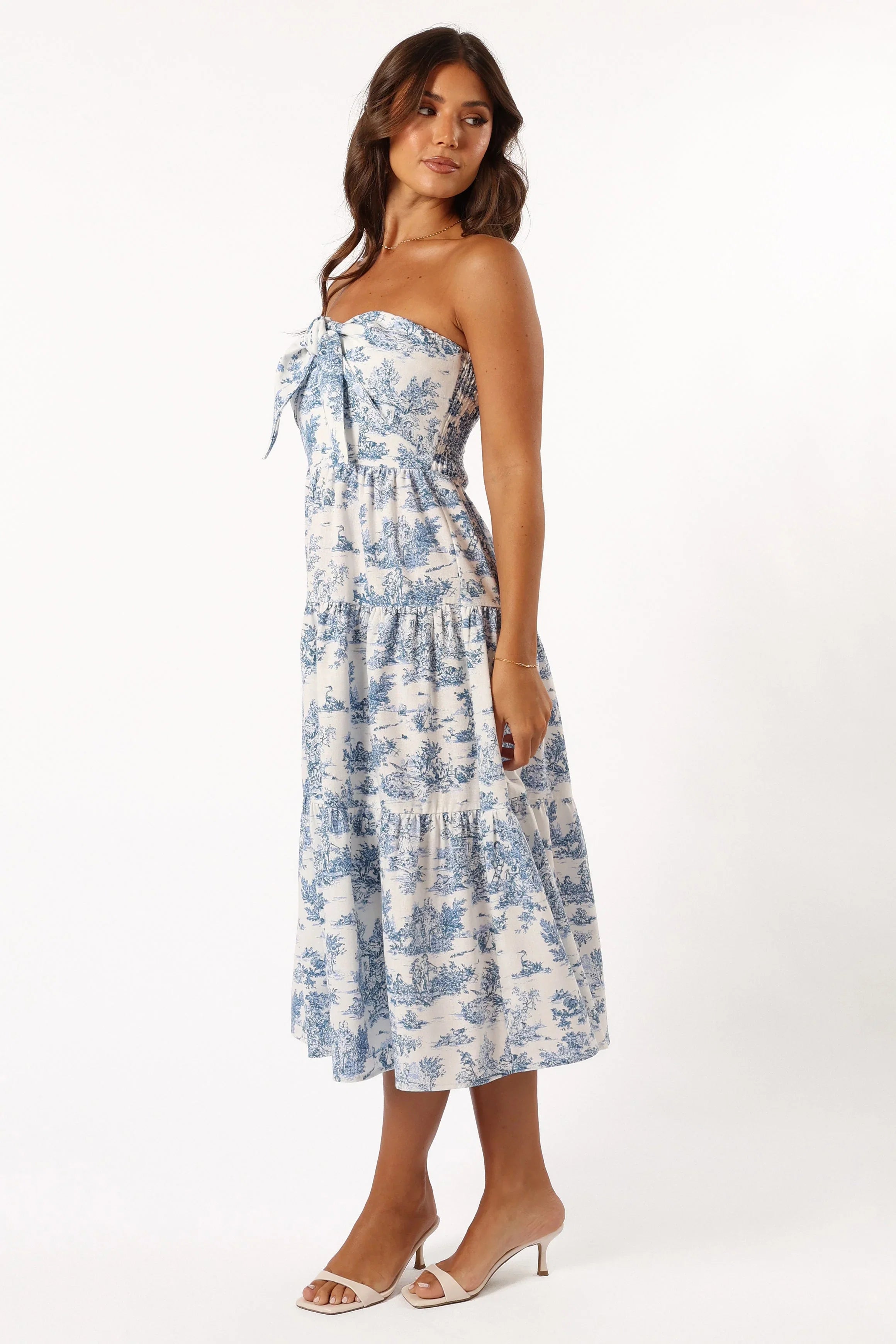 Cherie Bow Front Midi Dress Blue