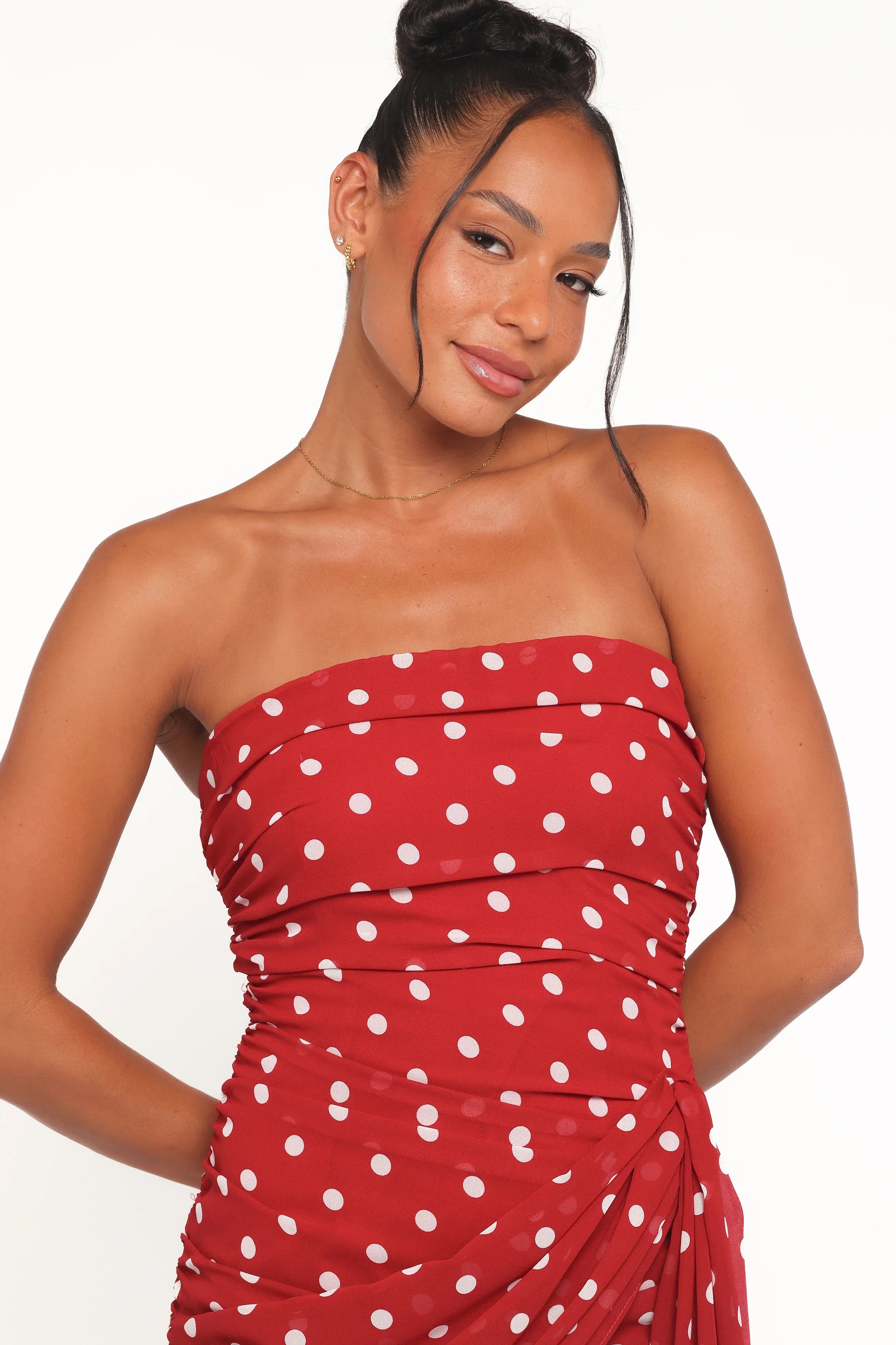 Kristen Strapless Mini Dress Red Polka Dot