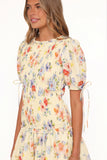 Kaelyn Gather Mini Dress Yellow Floral