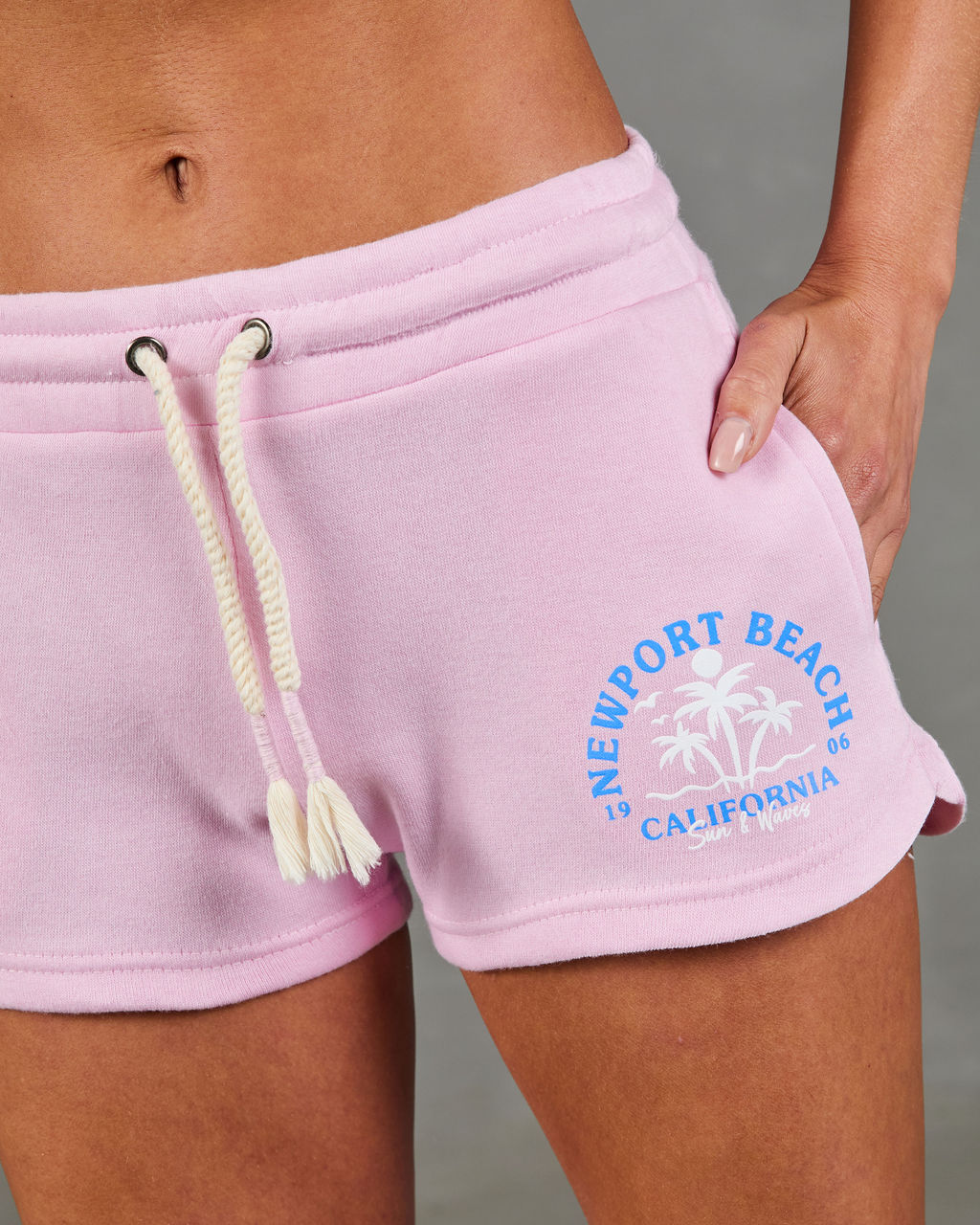 Newport Beach Babe Fleece Drawstring Shorts