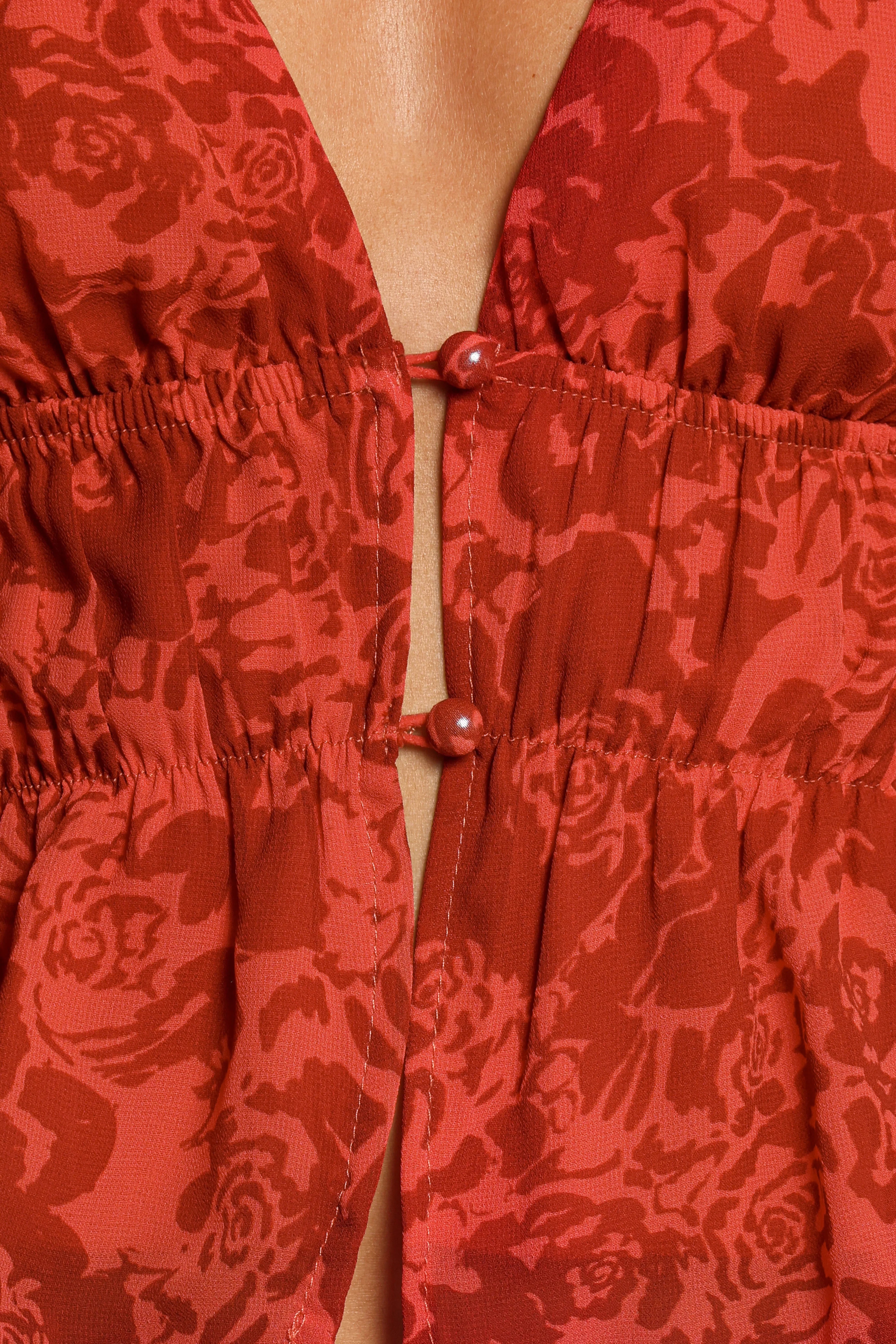 Monica Long Sleeve Top Red Roses
