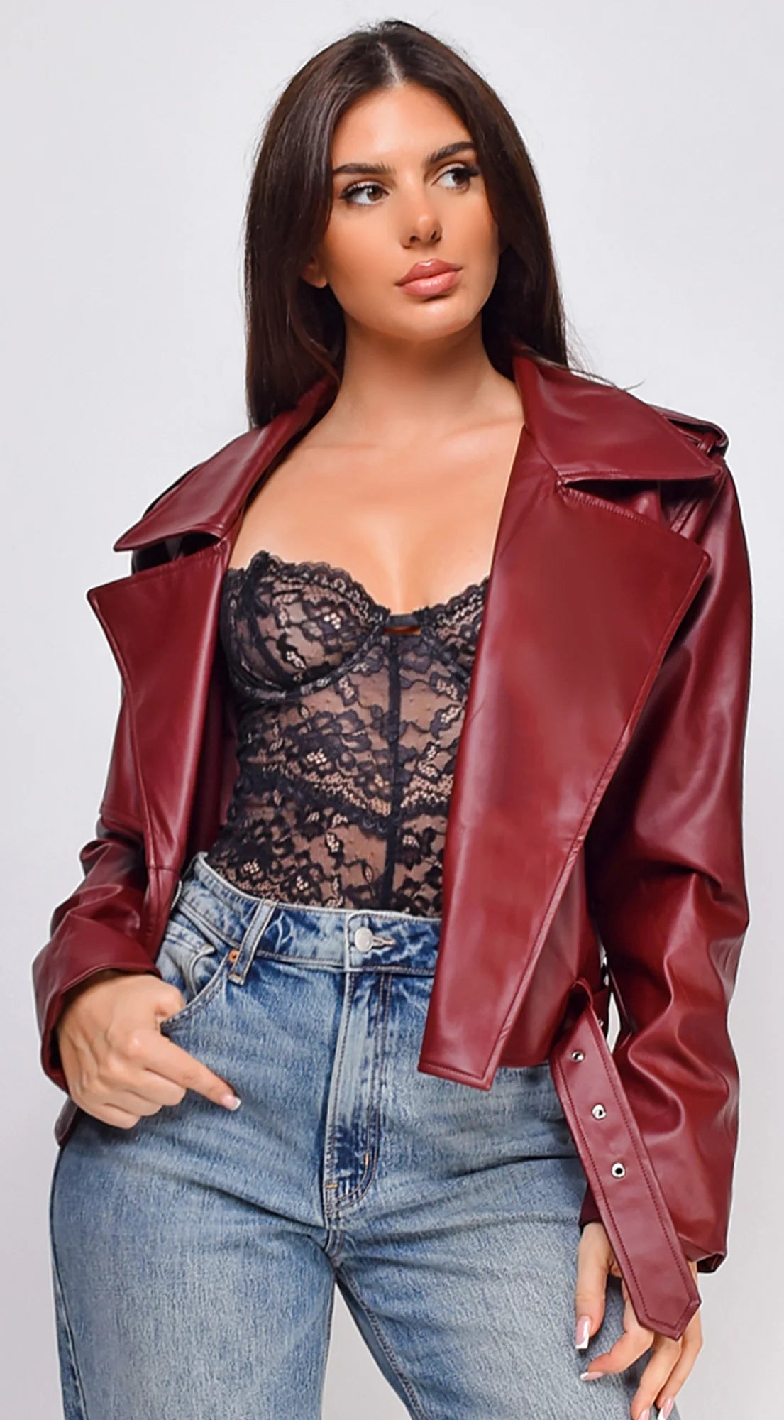 Piper Faux Leather Jacket Burgundy