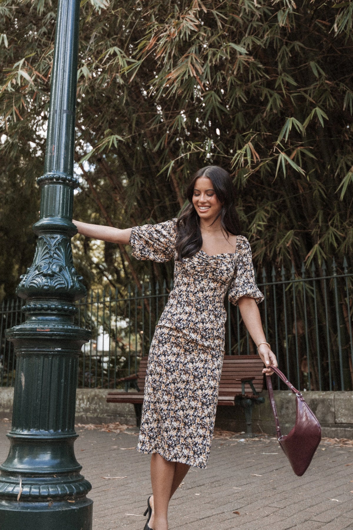 Oona Midi Dress Black Ditsy Floral