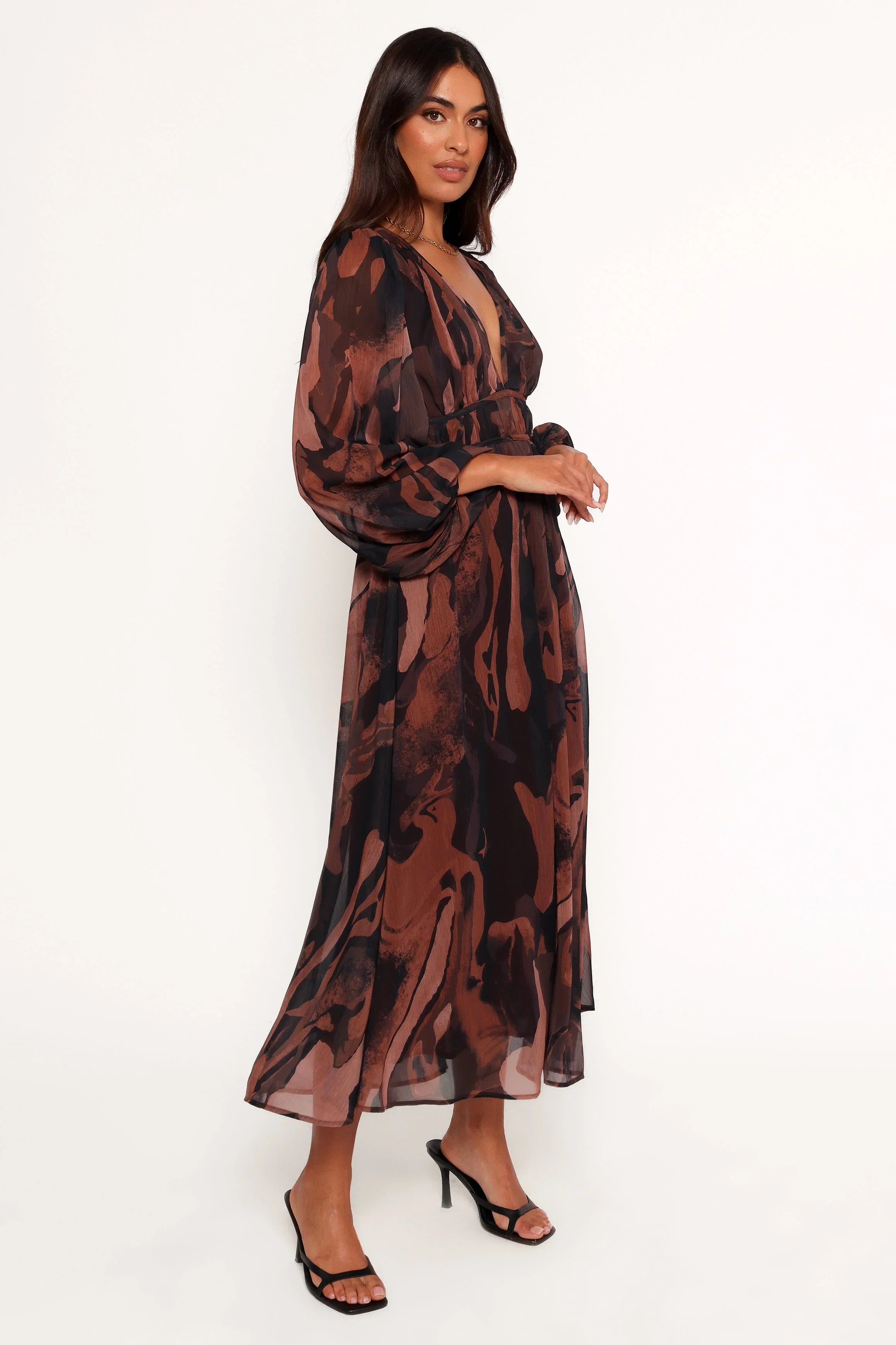 Blayze Long Sleeve Maxi Dress Brown Print