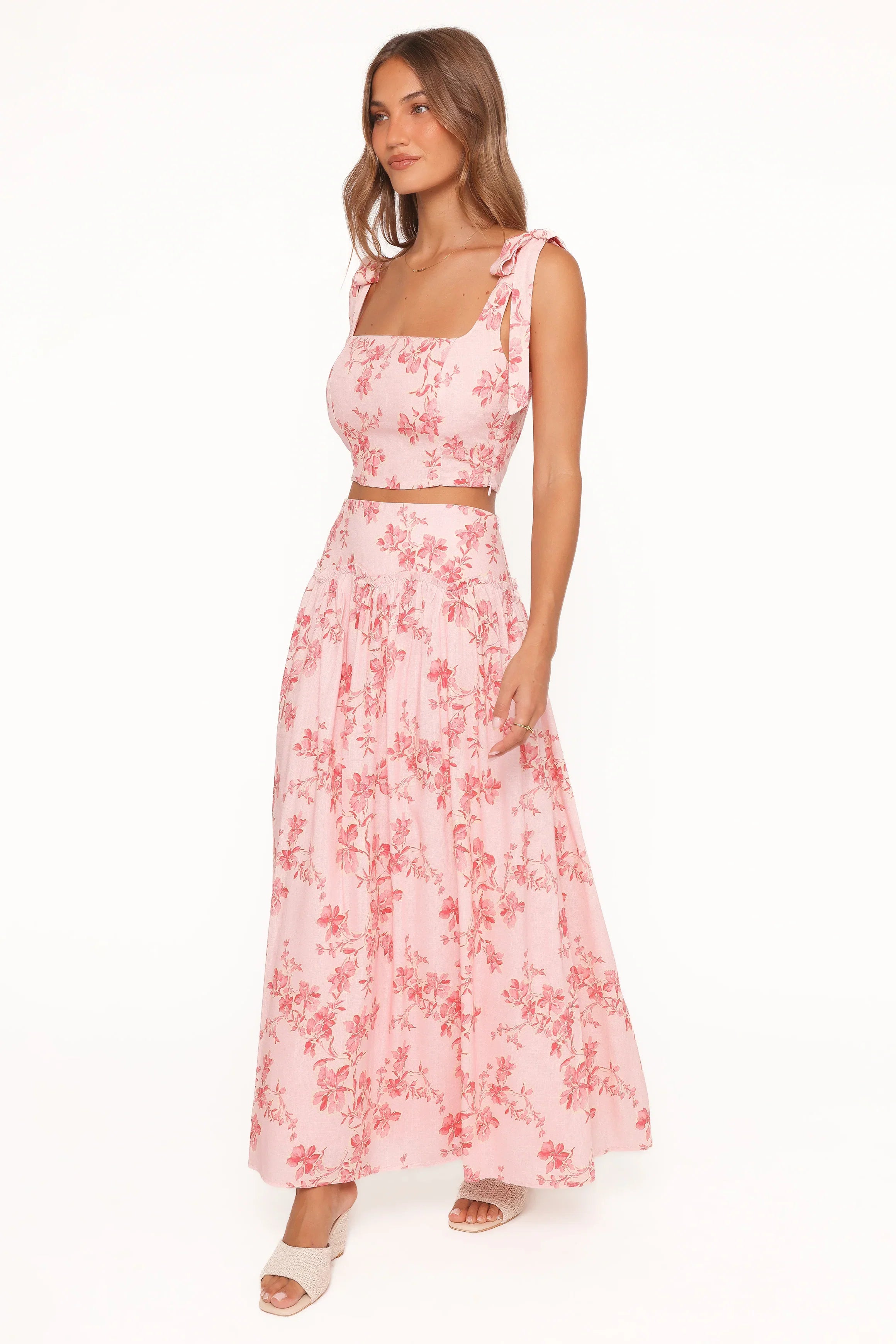 Tyler Drop Waist Maxi Skirt Rose Pink Floral