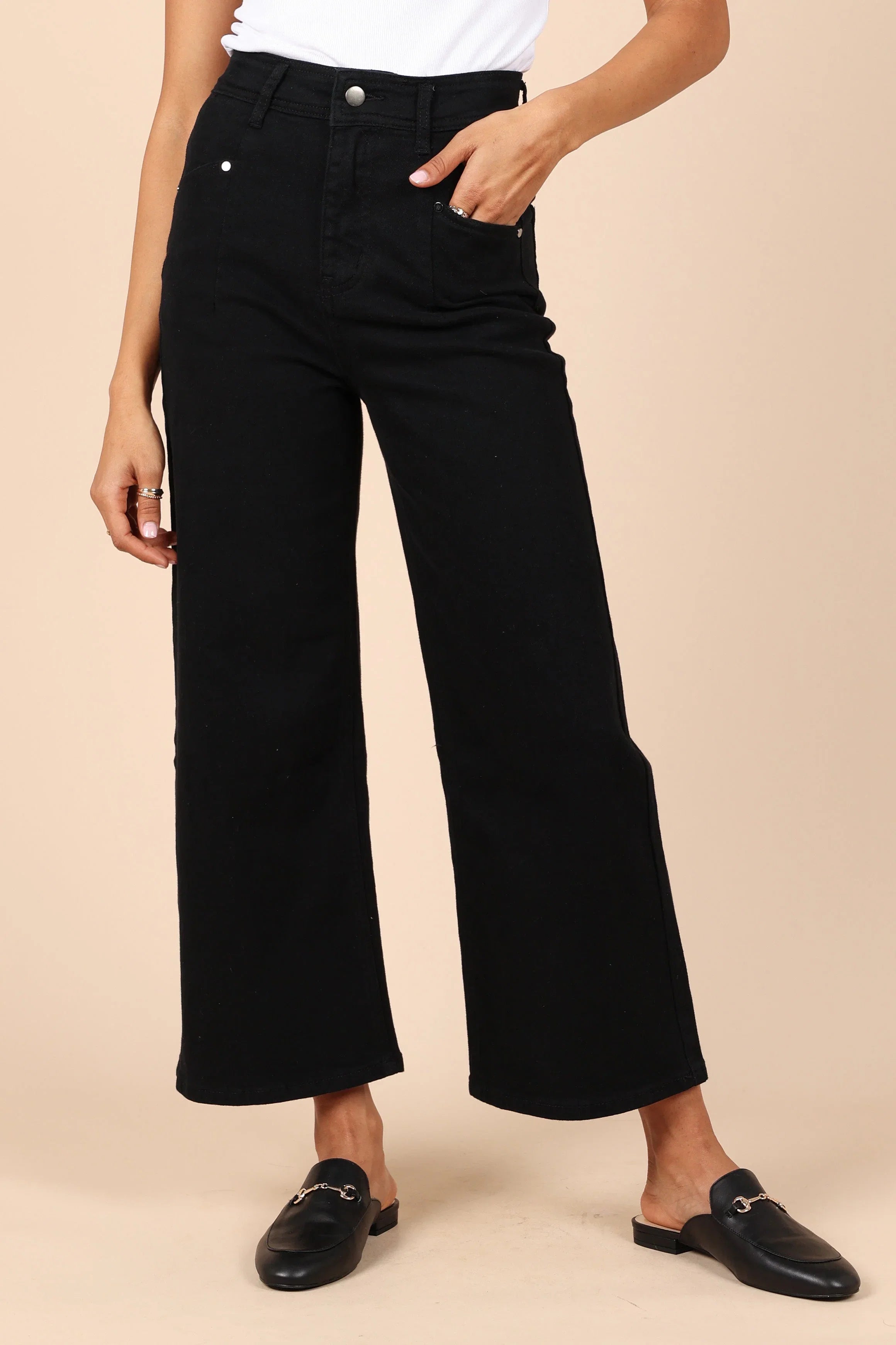 Georgette High Waisted Straight Leg Pants Black