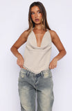 Heels And Hustle Cowl Neck Halter Top Stone