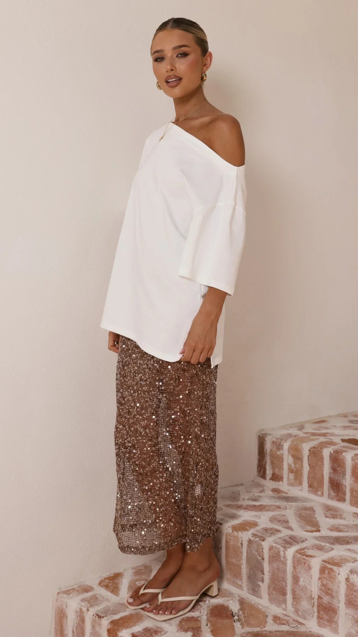 Verlo Sequins Maxi Skirt Mocha