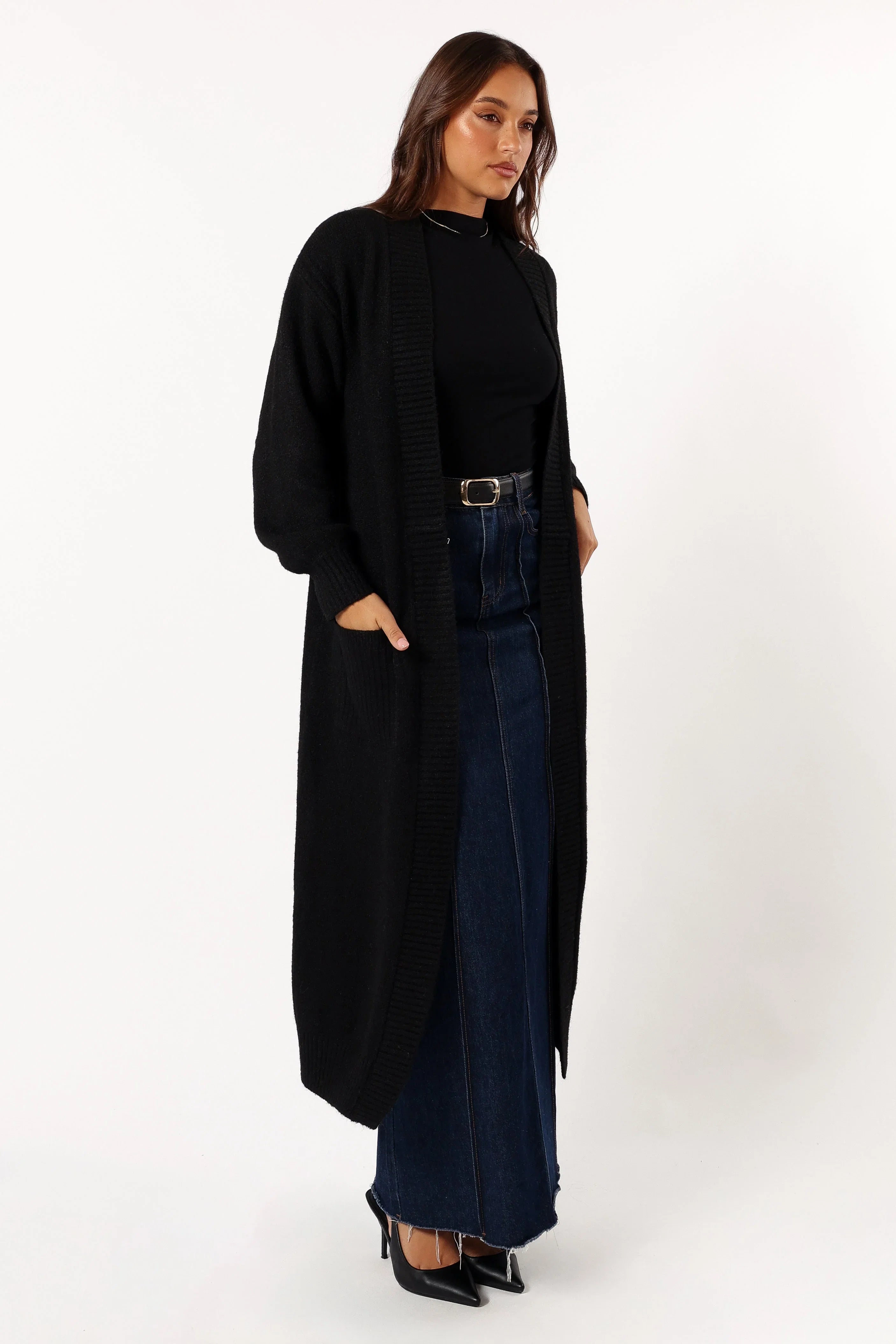 Nicolette Open Front Long Cardigan Black