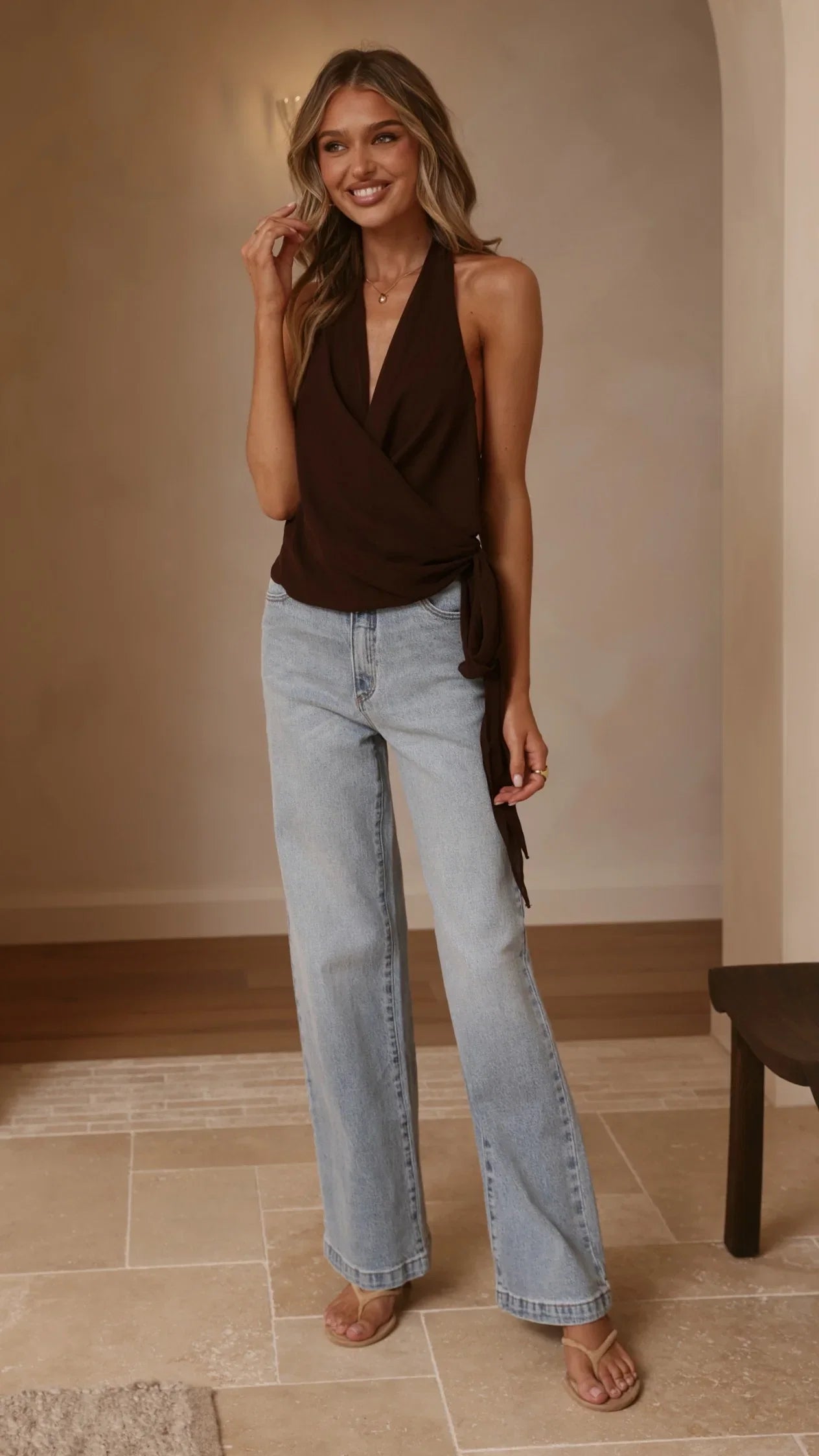 Belle Halter Neck Top Brown
