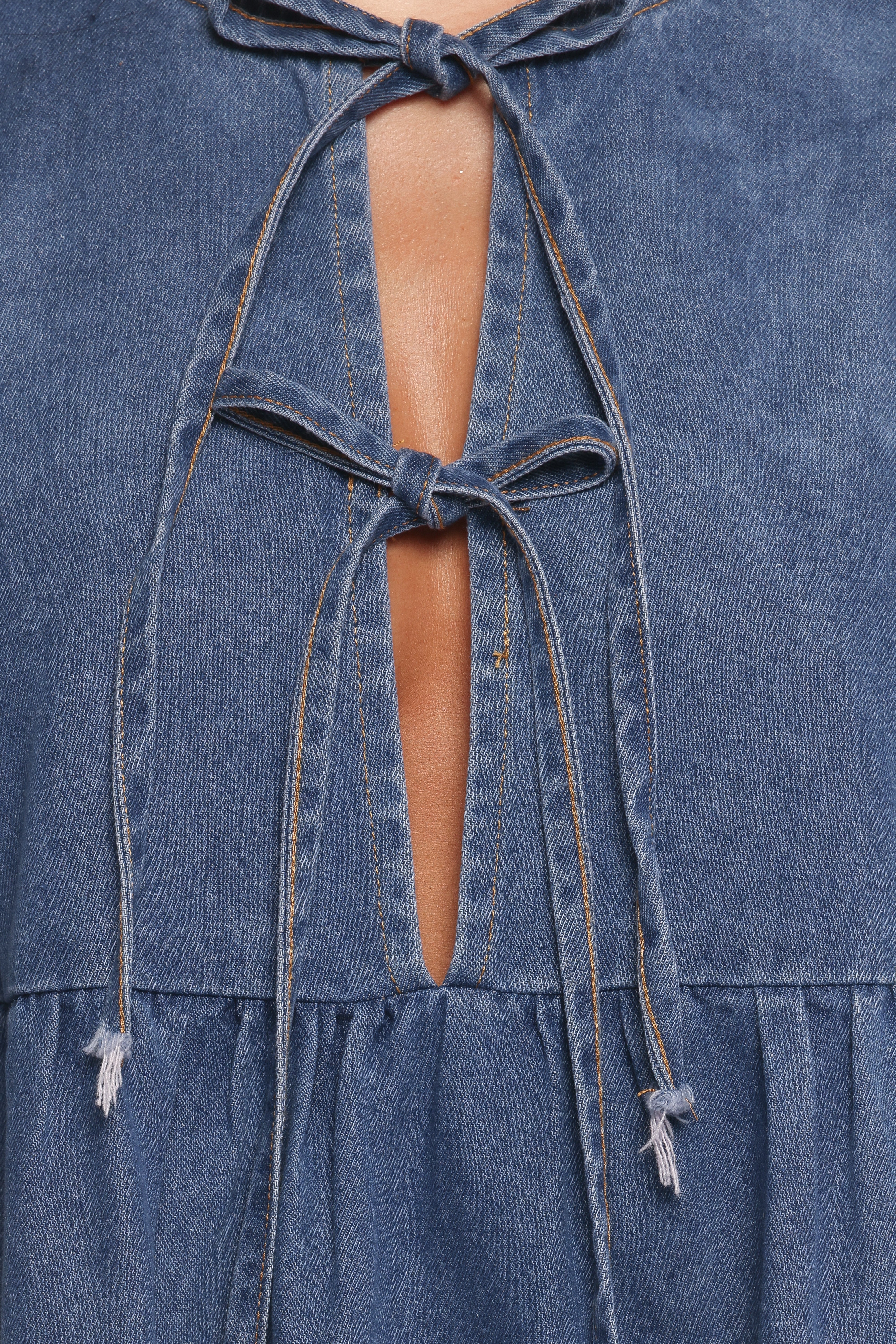 Romana Tie Front Mini Dress Dark Denim