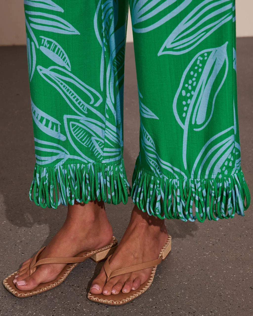 Soft Tide Tropical Print Fringe Pants
