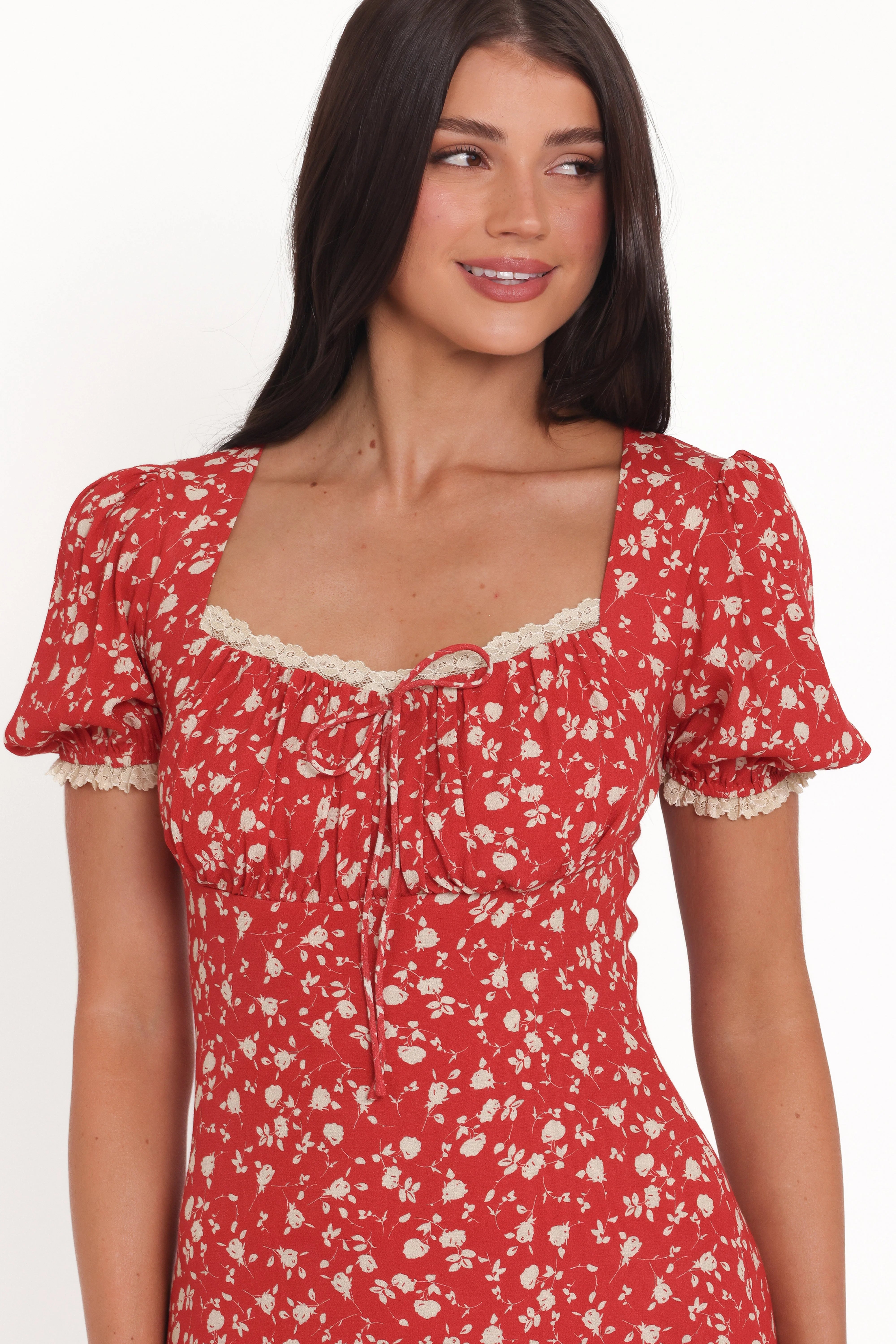 Francine Lace Midi Dress Red Floral