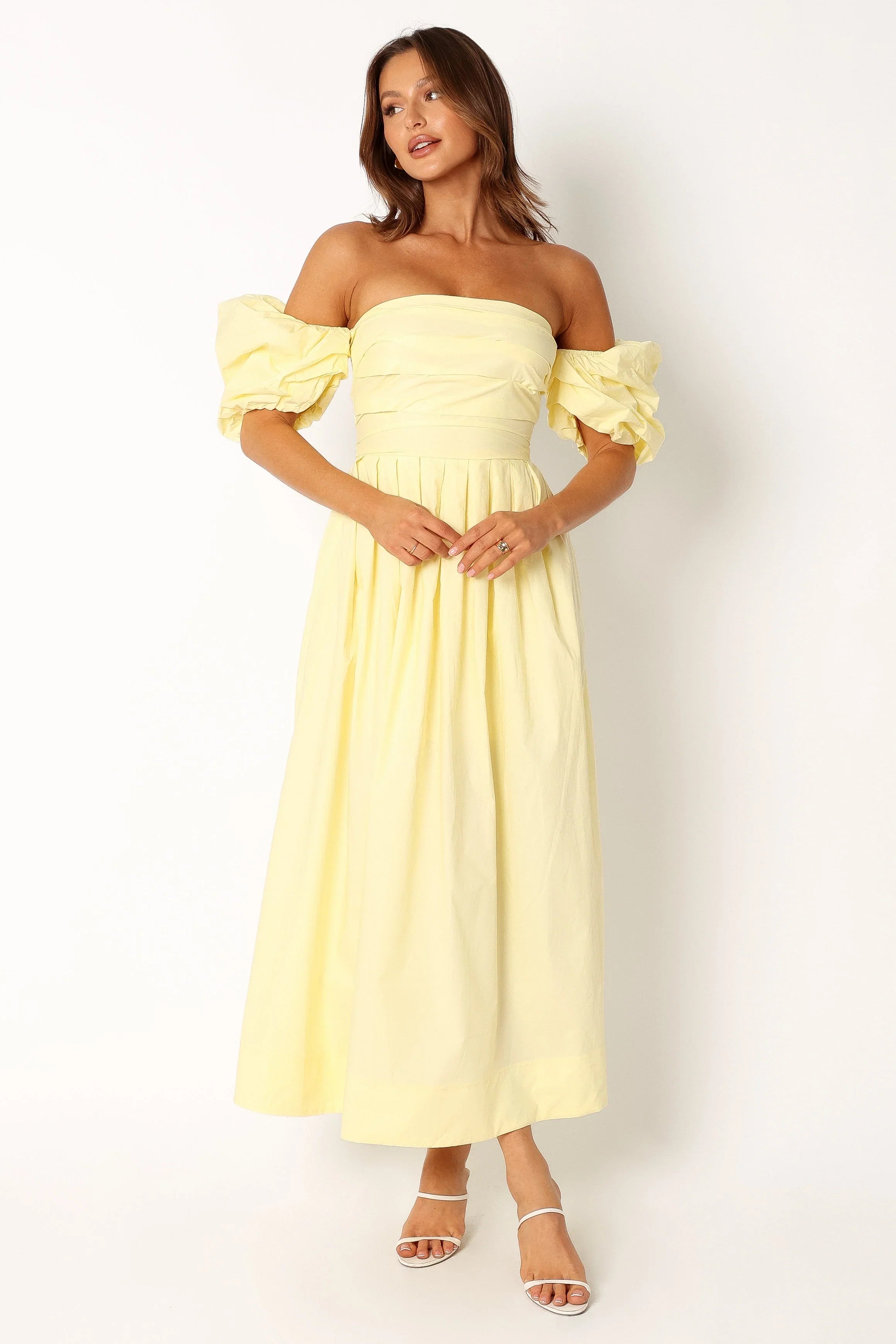 Solana Off Shoulder Midi Dress Yellow