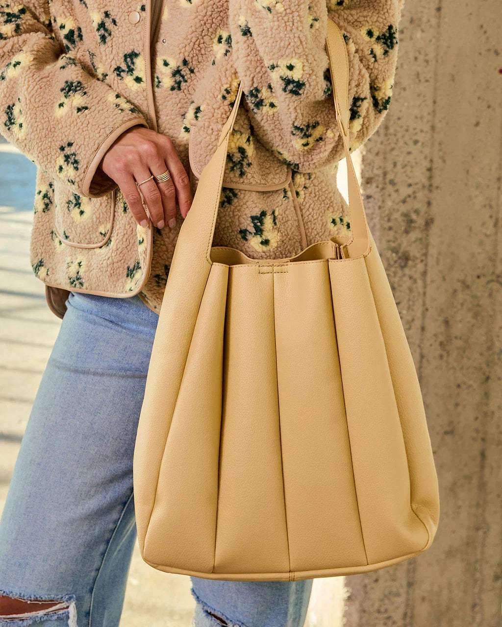 Savangie Pleated Leather Tote Bag
