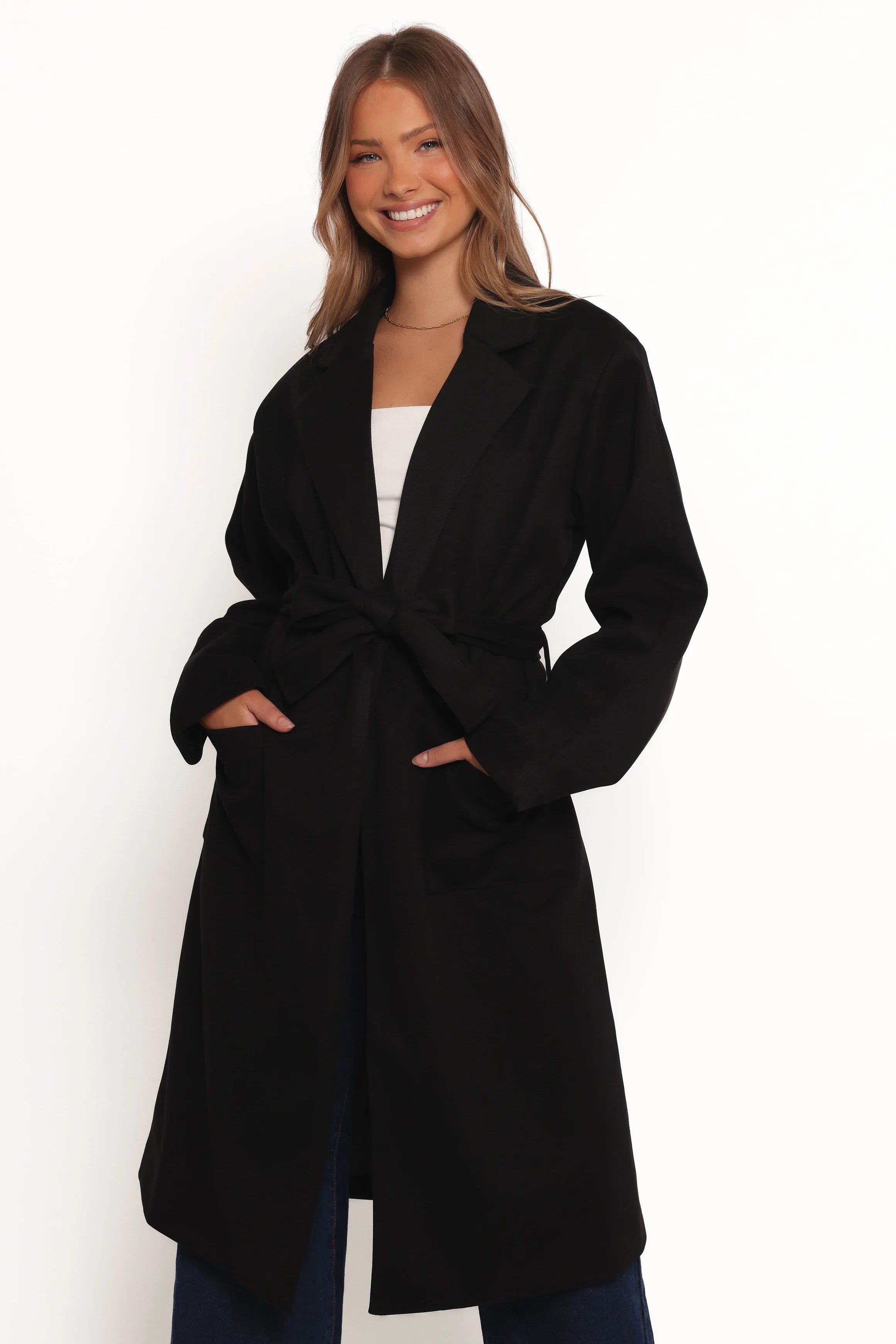 Kloss Tie Front Long Coat Black