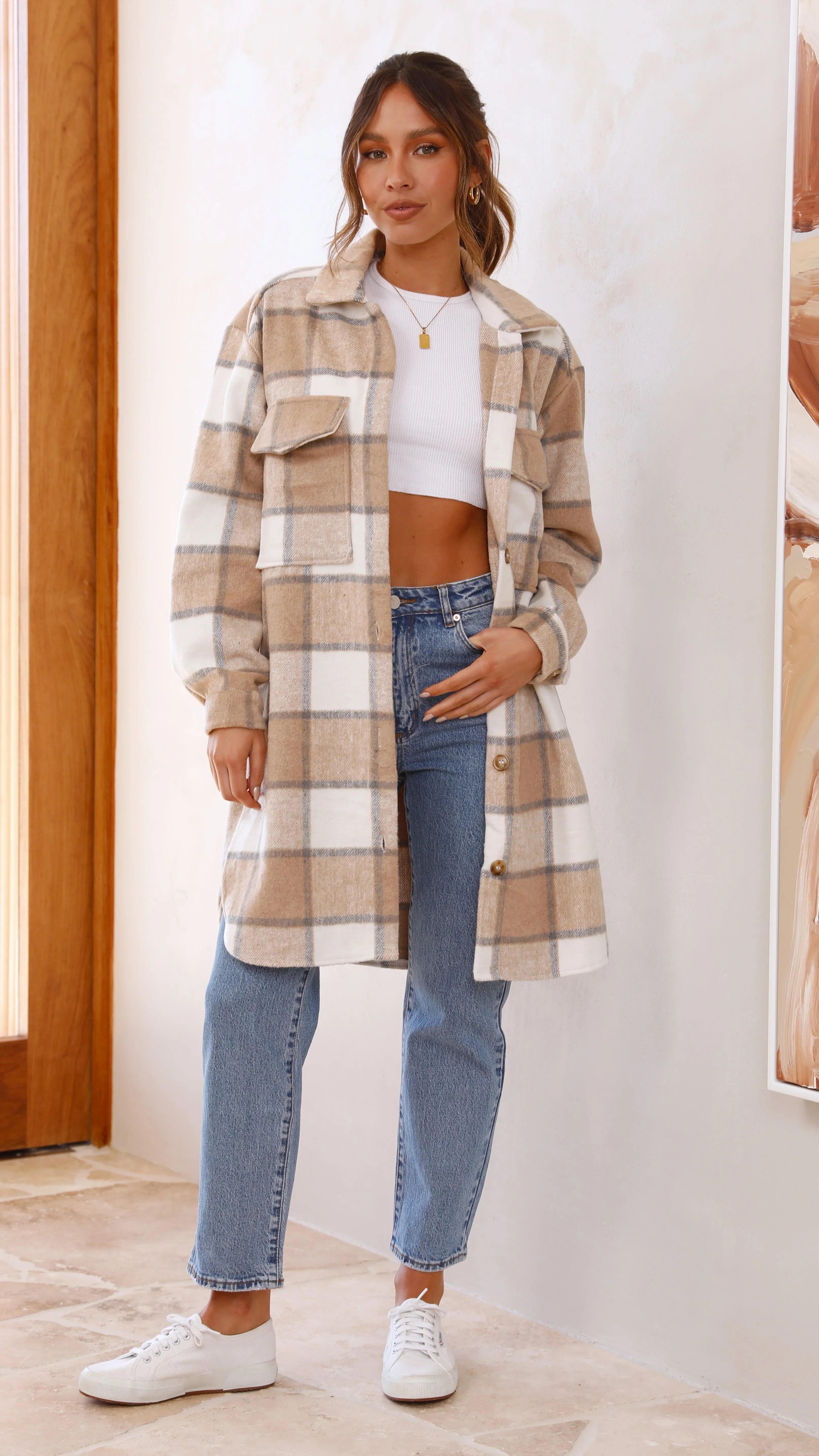 Saskia Jacket Beige Cream Check