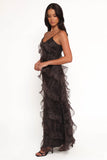 Ciao Ruffles Maxi Dress Black Leopard