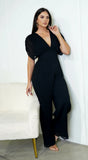 Selene V Neck Pleated Jumpsuit Black