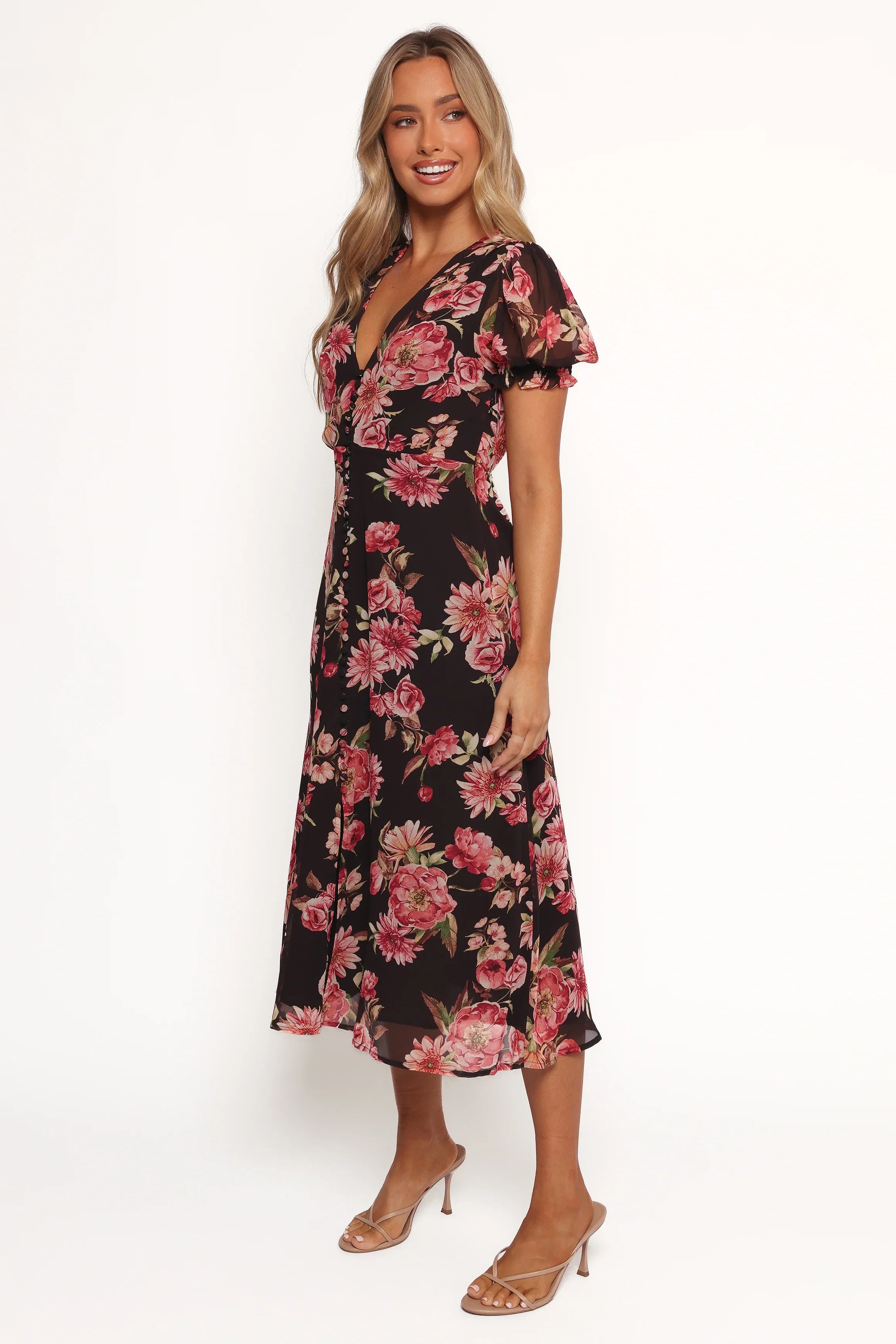 Logen Floral Midi Dress Black Floral