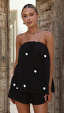 Calliope Strapless Top and Shorts Set Black White Polka Dot